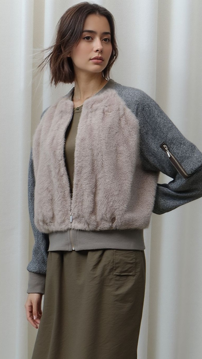 ツイードボア―切替ブルゾン
