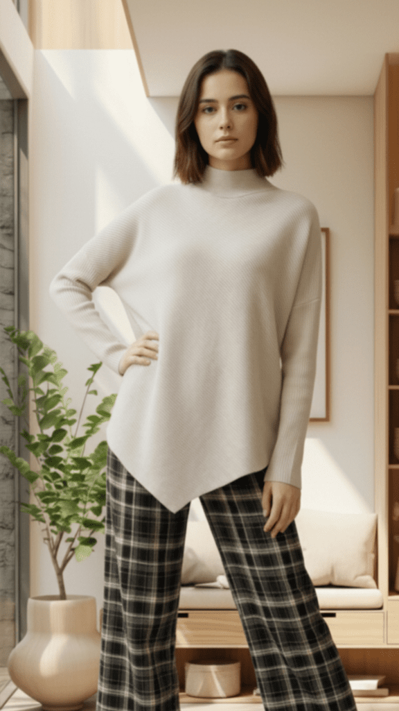 バイアスハイネックニット