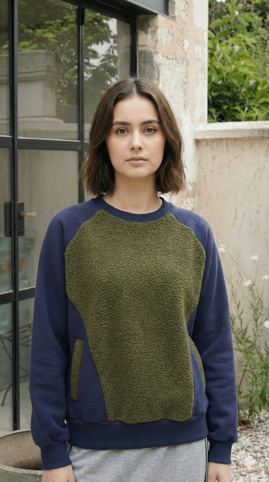 異素材シープボアプルオーバー