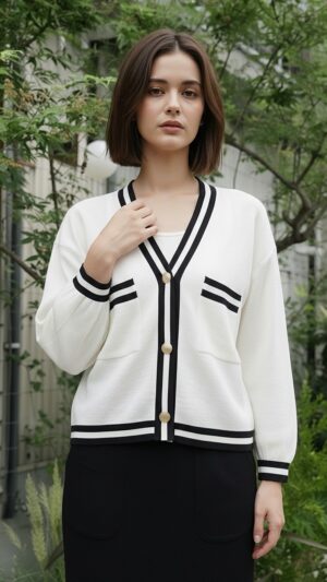 金釦Ｖネックカーデ