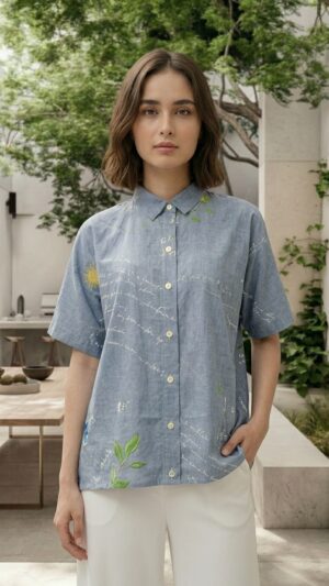 グラフィック柄レタリングシャツBL