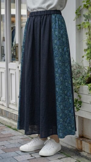 ペイズリープリントパッチワークロングSK