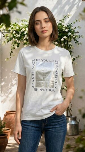 箔プリントコットンTシャツ