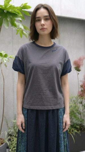 異素材ドッキングツイストスリーブTシャツ